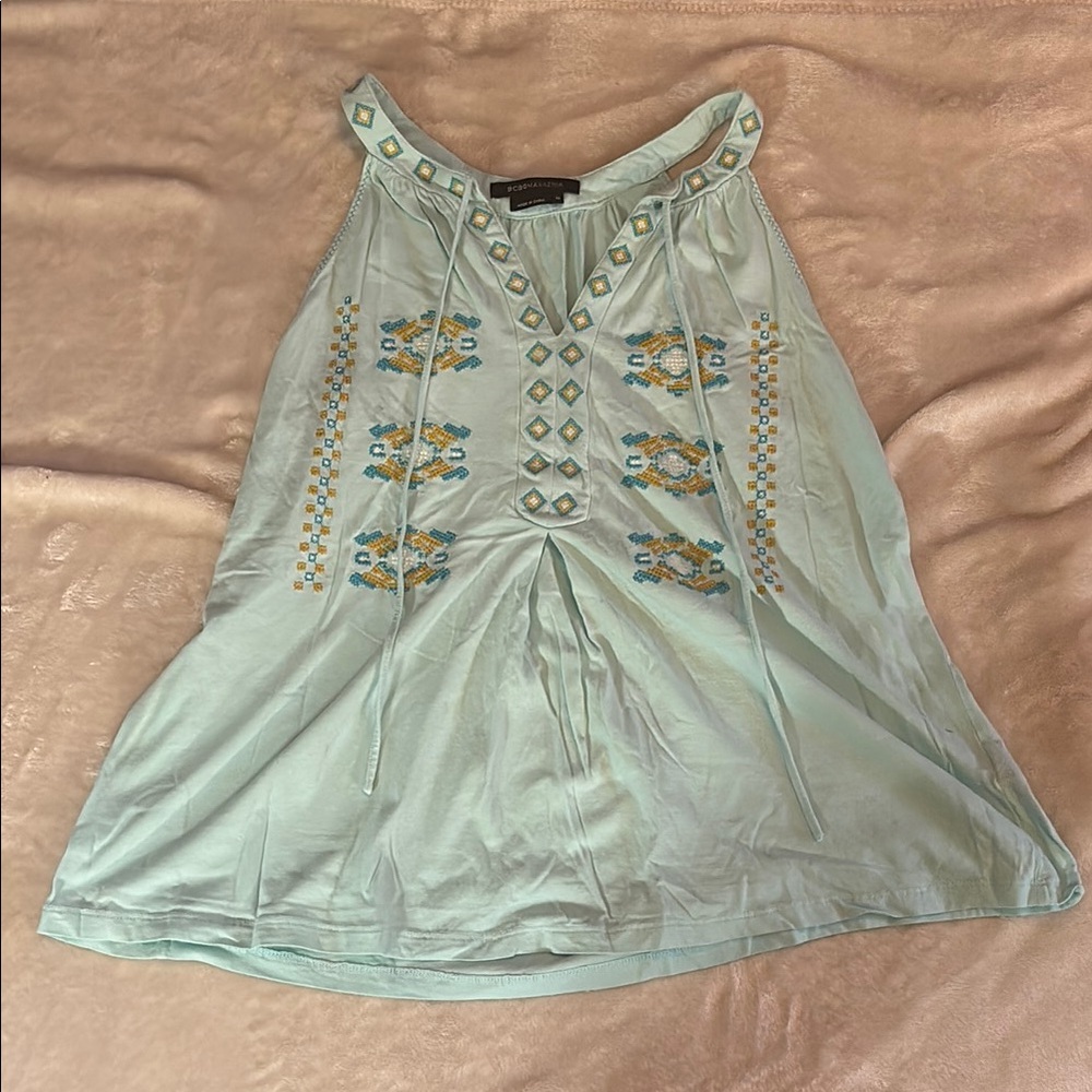BCBGMaxAzria Embellished Blue Sleeveless Tank
